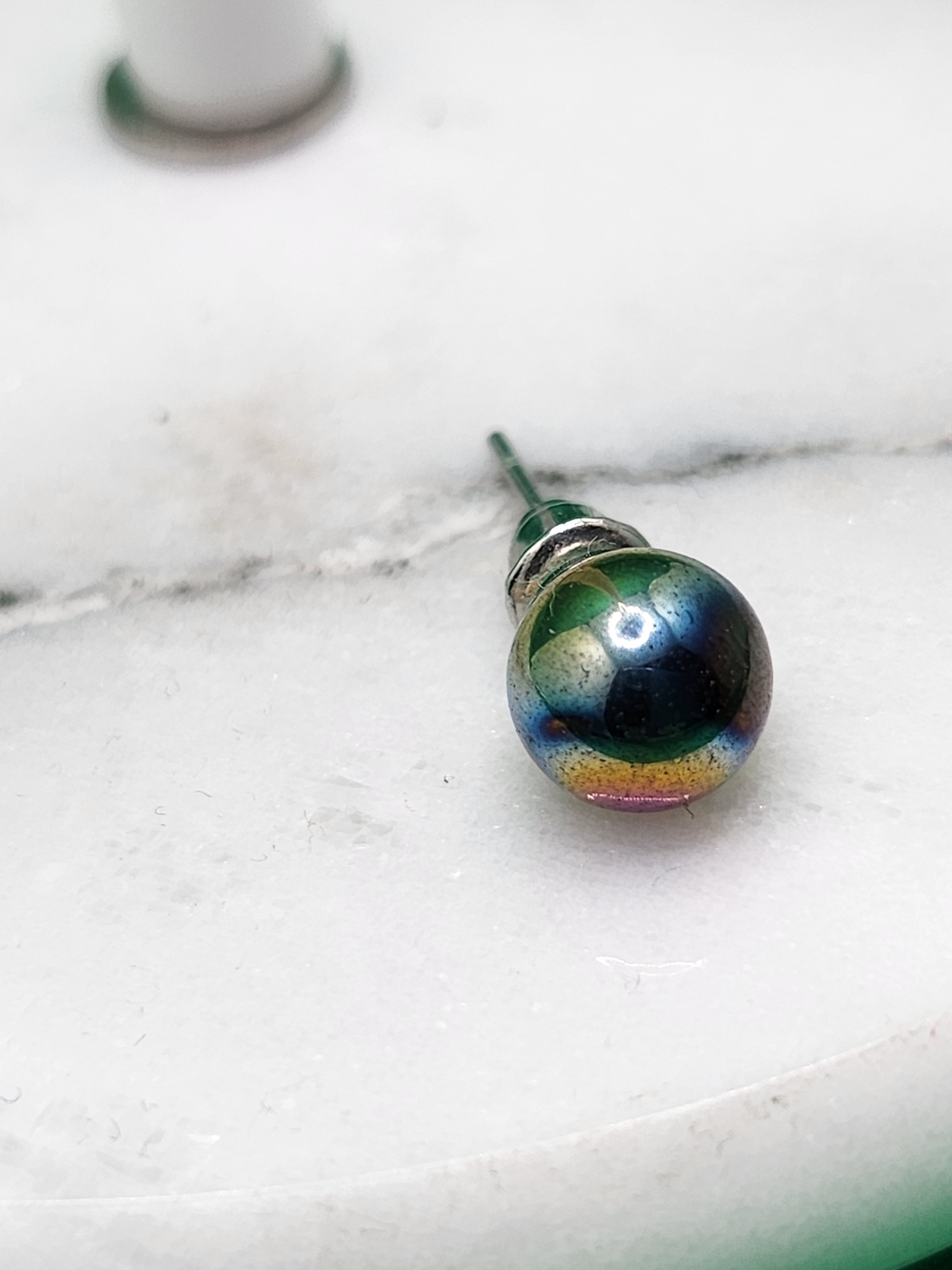 Iridescent Glass Ball Stud Earring - Multicolor